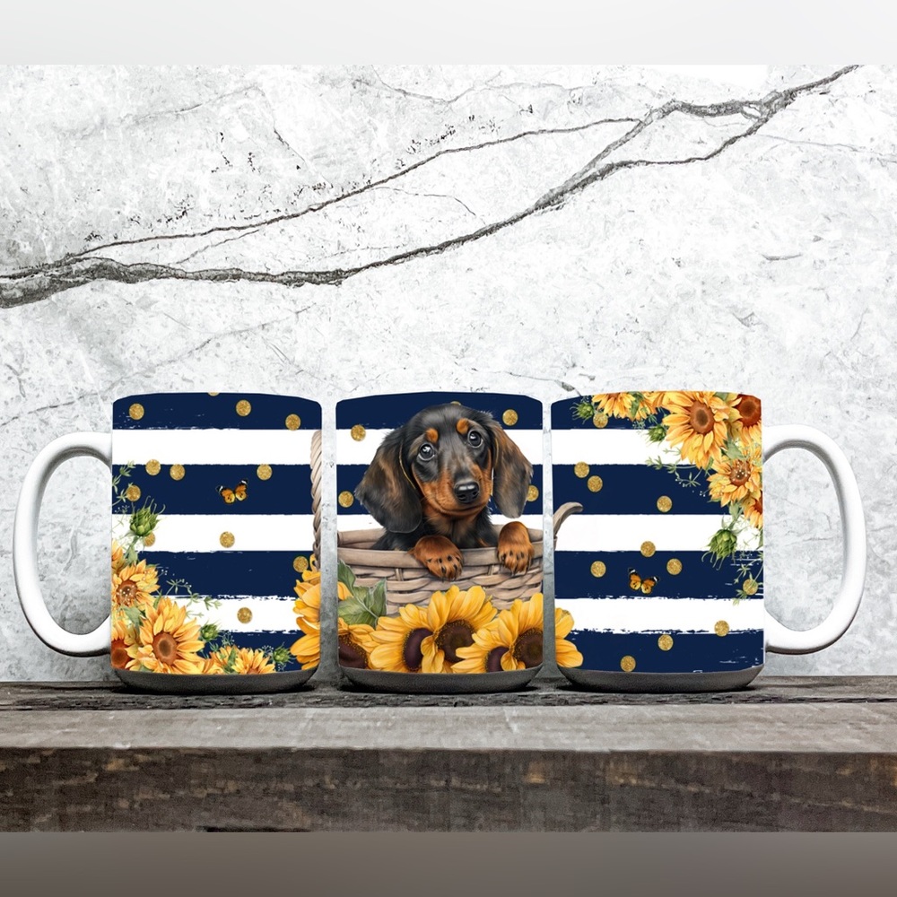 Dachshund 15oz striped ceramic mug